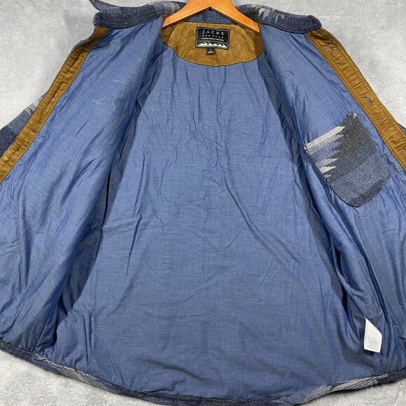 Jachs Lined Shirt Mens L Wool Blend Aztec Flannel Button Up Patterned Blue - Picture 5 of 8